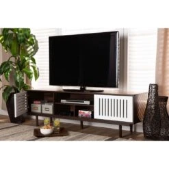 Meike Two-Tone Wood TV Stand For TVs Up To 70" Walnut/White - Baxton Studio -Home Furniture Shop-Baxton Studio GUEST be7f39ce 9c26 4f3c 8740 49613c606fc5