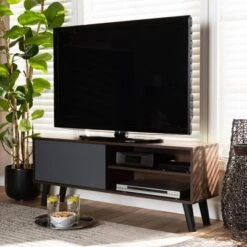 Mallory Two-Tone Wood TV Stand For TVs Up To 50" Gray/Walnut - Baxton Studio -Home Furniture Shop-Baxton Studio GUEST be907846 18e9 4efb 981f 5f13212b5b3e