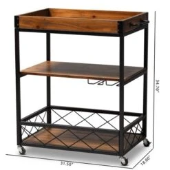 Capri Oak And Finished Mobile Metal Bar Cart With Stemware Rack Brown - Baxton Studio 13 Capri Oak And Finished Mobile Metal Bar Cart With Stemware Rack Brown - Baxton Studio -Home Furniture Shop-Baxton Studio GUEST be968129 c029 4a87 b0a3 ee585842599c