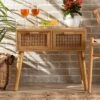 Falan Wood With Rattan 2 Drawer Console Table Oak Brown - Baxton Studio -Home Furniture Shop-Baxton Studio GUEST bf2f2e94 a671 43bc b6af eb0e203a5f28