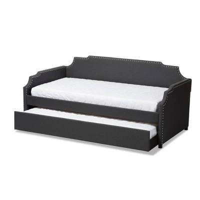 Twin Ally Fabric Upholstered Sofa Daybed With Roll Out Trundle Guest Bed Dark Gray - Baxton Studio 3 Twin Ally Fabric Upholstered Sofa Daybed With Roll Out Trundle Guest Bed Dark Gray - Baxton Studio
