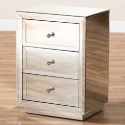 Baxton Studio Lina Mirrored 3 Drawer Nightstand Bedside Table Silver - BaxtonStudio 10 Baxton Studio Lina Mirrored 3 Drawer Nightstand Bedside Table Silver - BaxtonStudio -Home Furniture Shop-Baxton Studio GUEST bf65e77f 3d8e 410b 9b4c 6e5a792a1840