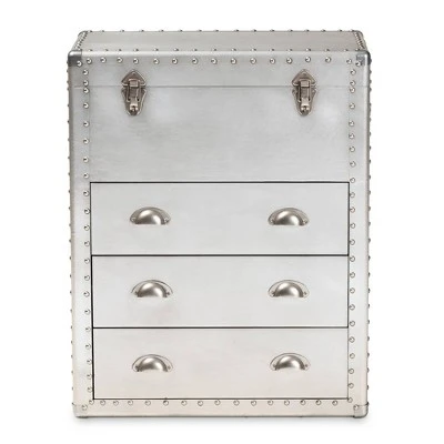 Serge Metal 3 Drawer Accent Storage Chest Silver - Baxton Studio 4 Serge Metal 3 Drawer Accent Storage Chest Silver - Baxton Studio - Image 2