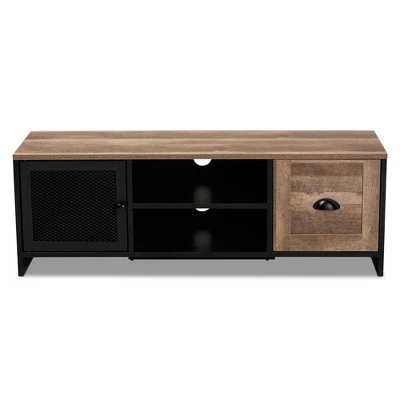 Connell Two-Tone Wood And Metal 2 Door TV Stand For TVs Up To 40" Natural Brown/Black - Baxton Studio 4 Connell Two-Tone Wood And Metal 2 Door TV Stand For TVs Up To 40" Natural Brown/Black - Baxton Studio - Image 2
