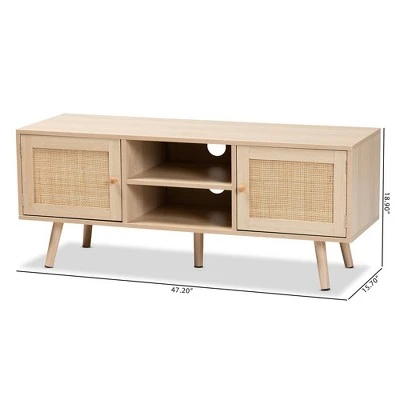Sebille Wood With Natural Rattan 2 Door TV Stand For TVs Up To 45" Light Brown - Baxton Studio 11 Sebille Wood With Natural Rattan 2 Door TV Stand For TVs Up To 45" Light Brown - Baxton Studio - Image 9