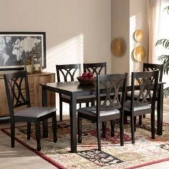 7pc Reneau Upholstered Wood Dining Set Sand Gray/Espresso - Baxton Studio -Home Furniture Shop-Baxton Studio GUEST c0d24d2d 176b 4dfd 9b45 affe9ba43150
