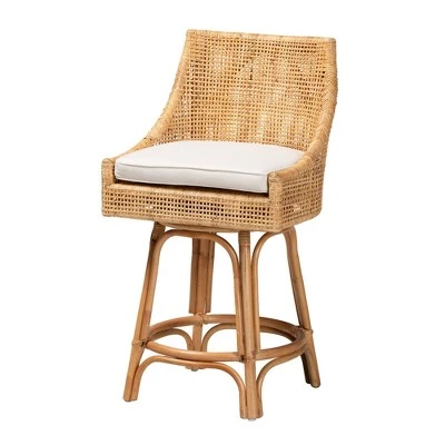 Bella Rattan Counter Stool Natural Brown/White - Baxton Studio 4 Bella Rattan Counter Stool Natural Brown/White - Baxton Studio - Image 2
