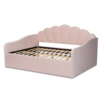 Queen Timila Velvet Fabric Upholstered Daybed Light Pink - Baxton Studio 5 Queen Timila Velvet Fabric Upholstered Daybed Light Pink - Baxton Studio - Image 3