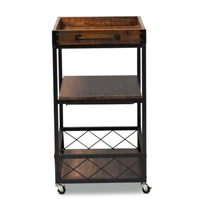 Capri Oak And Finished Mobile Metal Bar Cart With Stemware Rack Brown - Baxton Studio 9 Capri Oak And Finished Mobile Metal Bar Cart With Stemware Rack Brown - Baxton Studio - Image 7