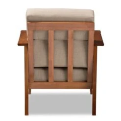 Baxton Studio Larissa Modern Classic Mission Style Cherry Finished Wood And Fabric High Back Cushioned Living Room Dark Beige Cherry -Home Furniture Shop-Baxton Studio GUEST c2668ede 55ab 4a28 b65c dc2f1f825dbb
