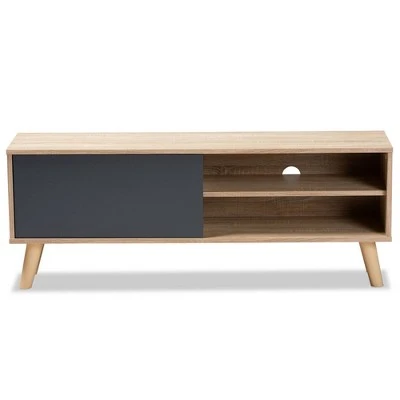 Mallory Two-Toned Oak Wood TV Stand For TVs Up To 55" Oak/Gray - Baxton Studio 4 Mallory Two-Toned Oak Wood TV Stand For TVs Up To 55" Oak/Gray - Baxton Studio - Image 2