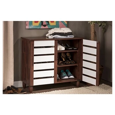 Gisela Two-Tone Shoe Cabinet With 2 Doors Oak/White - Baxton Studio 7 Gisela Two-Tone Shoe Cabinet With 2 Doors Oak/White - Baxton Studio - Image 5
