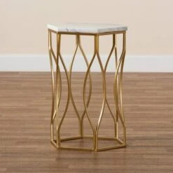 Kalena Metal End Table With Marble Tabletop Gold - Baxton Studio -Home Furniture Shop-Baxton Studio GUEST c4b8a082 0dbd 426c a937 c602c52e58e0
