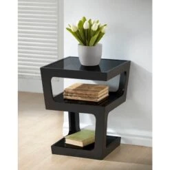 Clara Modern End Table With 3 Tieglass Shelves Black - Baxton Studio -Home Furniture Shop-Baxton Studio GUEST c4bf1ebc ed46 455a 84c1 69ad1ed6b5c5