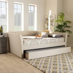 Delora Upholstered Daybed With Trundle Beige - Baxton Studio -Home Furniture Shop-Baxton Studio GUEST c4c817e6 e3ad 4ff7 8ffa c47bf51bf5aa