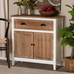 Glynn Wood 2 Door Storage Cabinet White/Brown - Baxton Studio -Home Furniture Shop-Baxton Studio GUEST c51ef716 1d6f 489b bf7f 4e7cc4458499
