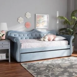 Twin Abbie Velvet Tufted Daybed With Trundle Light Blue - Baxton Studio 19 Twin Abbie Velvet Tufted Daybed With Trundle Light Blue - Baxton Studio -Home Furniture Shop-Baxton Studio GUEST c5358b59 f38a 448d abc3 f438a0da8e06