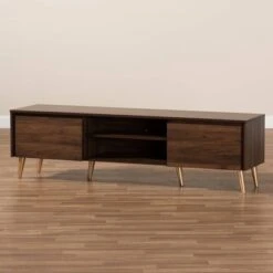 Landen Mid-Century Modern Wood TV Stand For TVs Up To 65" Walnut/Gold/Brown - Baxton Studio 15 Landen Mid-Century Modern Wood TV Stand For TVs Up To 65" Walnut/Gold/Brown - Baxton Studio -Home Furniture Shop-Baxton Studio GUEST c545d681 26d0 4691 9639 535440de3f14