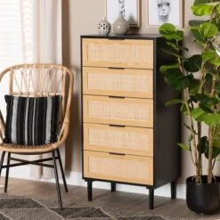 Maureen Wood And Rattan 5 Drawer Storage Chest Espresso/Natural Brown - Baxton Studio 13 Maureen Wood And Rattan 5 Drawer Storage Chest Espresso/Natural Brown - Baxton Studio -Home Furniture Shop-Baxton Studio GUEST c57b0acc a88e 4495 94f5 66299276ace8