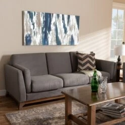 Baxton Studio Sava Fabric Upholstered Walnut Wood 3 Seater Sofa Gray - BaxtonStudio -Home Furniture Shop-Baxton Studio GUEST c5c4394d 7066 4267 94fc 50bc0bc0fa32