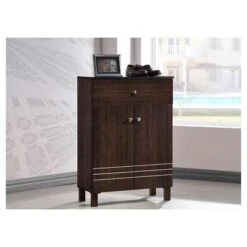 Felda Modern Shoe Cabinet With 2 Doors And Drawer - Dark Brown - Baxton Studio -Home Furniture Shop-Baxton Studio GUEST c5ceb886 121d 4cec a8c9 d7917e5d920a
