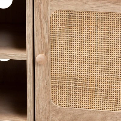 Elsbeth Wood And Natural Rattan 2 Door TV Stand For TVs Up To 40" Light Brown/Natural Brown - Baxton Studio 7 Elsbeth Wood And Natural Rattan 2 Door TV Stand For TVs Up To 40" Light Brown/Natural Brown - Baxton Studio - Image 5