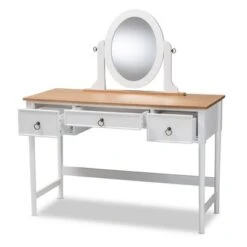 3 Drawer Sylvie Wood Vanity Table With Mirror White - Baxton Studio