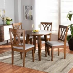 5pc Leon Modern Fabric Upholstered And Wood Dining Set Gray/Walnut - Baxton Studio -Home Furniture Shop-Baxton Studio GUEST c6340af7 be43 4e4f bf22 662574f5f25c