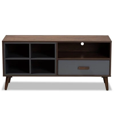 Garrick Two-Toned Wood 1 Drawer TV Stand For TVs Up To 50" Gray/Walnut Brown - Baxton Studio 4 Garrick Two-Toned Wood 1 Drawer TV Stand For TVs Up To 50" Gray/Walnut Brown - Baxton Studio - Image 2