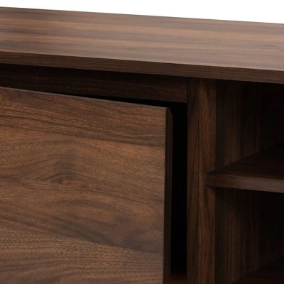 Landen Mid-Century Modern Wood TV Stand For TVs Up To 65" Walnut/Gold/Brown - Baxton Studio 6 Landen Mid-Century Modern Wood TV Stand For TVs Up To 65" Walnut/Gold/Brown - Baxton Studio - Image 4