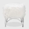 Celia Faux Fur Upholstered Silver Metal Ottoman White/Silver - Baxton Studio