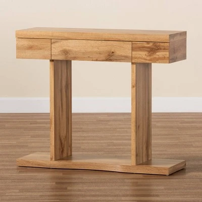 Otis Wood 3 Drawer Console Table Oak Brown - Baxton Studio 7 Otis Wood 3 Drawer Console Table Oak Brown - Baxton Studio - Image 5