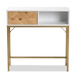 Giona Two-Tone Wood And Metal 1 Drawer Console Table White/Gold - Baxton Studio -Home Furniture Shop-Baxton Studio GUEST c70c7337 47d1 40f8 8e90 557a2c9fb3a9
