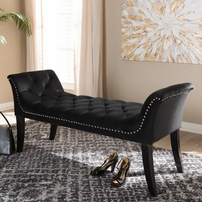 Chandelle Luxe And Contemporary Velvet Upholstered Bench Black - Baxton Studio 8 Chandelle Luxe And Contemporary Velvet Upholstered Bench Black - Baxton Studio - Image 6