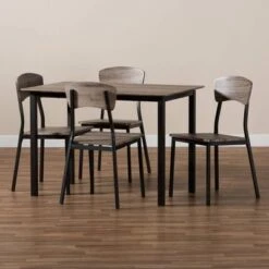 5pc Marcus Metal And Rustic Oak Finished Wood Dining Set Black/Oak - Baxton Studio -Home Furniture Shop-Baxton Studio GUEST c80369ce 8d0e 4e92 9417 632fa20213a7