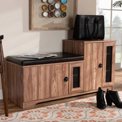2 Door Valina Faux Leather Wood Shoe Storage Bench With Cabinet Brown - Baxton Studio 5 2 Door Valina Faux Leather Wood Shoe Storage Bench With Cabinet Brown - Baxton Studio - Image 3