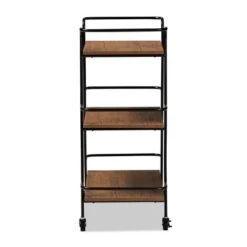 Small Bernard Rustic Industrial Metal And Wood 3 Tier Mobile Wine Bar Cart Black/Walnut - Baxton Studio -Home Furniture Shop-Baxton Studio GUEST c90ee7e8 de46 4b3f 8df2 a94e971058ca