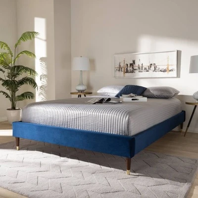 Full Volden Velvet Wood Platform Bed Frame Blue - Baxton Studio 6 Full Volden Velvet Wood Platform Bed Frame Blue - Baxton Studio - Image 4