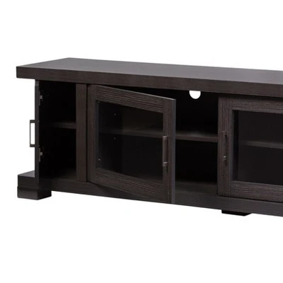 Viveka Wood Cabinet With 2 Glass Doors And 2 Doors TV Stand For TVs Up To 75" Dark Brown - Baxton Studio 4 Viveka Wood Cabinet With 2 Glass Doors And 2 Doors TV Stand For TVs Up To 75" Dark Brown - Baxton Studio - Image 2