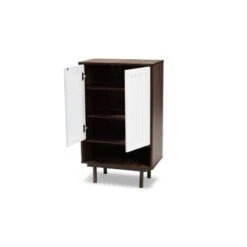 2 Door Meike Two-Tone Wood Shoe Cabinet Walnut/White - Baxton Studio