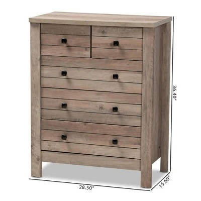 Derek Natural Wood 5 Drawer Chest Brown - Baxton Studio 10 Derek Natural Wood 5 Drawer Chest Brown - Baxton Studio - Image 8