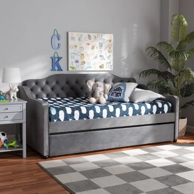 Freda Velvet Fabric Upholstered Button Tufted Daybed With Trundle - Baxton Studio 9 Freda Velvet Fabric Upholstered Button Tufted Daybed With Trundle - Baxton Studio - Image 7