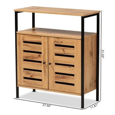 Vander Wood And Metal 2 Door Shoe Cabinet Oak Brown/Black - Baxton Studio 10 Vander Wood And Metal 2 Door Shoe Cabinet Oak Brown/Black - Baxton Studio - Image 8