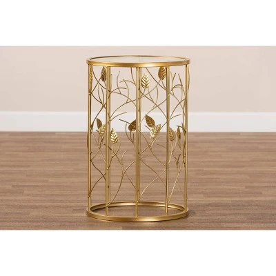 Anaya Glam Brushed Metal And Glass Leaf Accent End Table Gold - Baxton Studio 6 Anaya Glam Brushed Metal And Glass Leaf Accent End Table Gold - Baxton Studio - Image 4