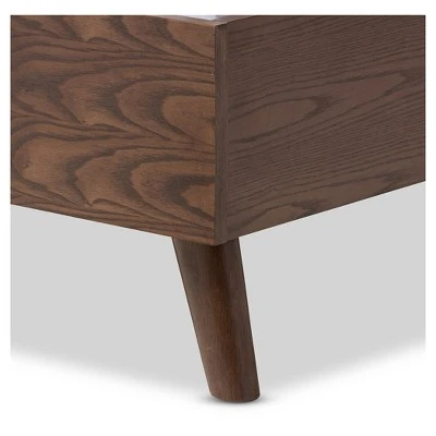 Alinia Mid-Century Retro Modern Fabric Upholstered Walnut Wood Platform Bed - Queen - Baxton Studio 4 Alinia Mid-Century Retro Modern Fabric Upholstered Walnut Wood Platform Bed - Queen - Baxton Studio - Image 2