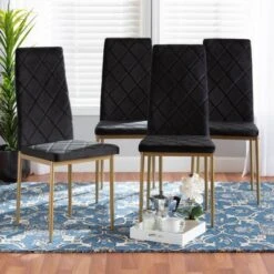 4pc Blaise Velvet Fabric Upholstered And Metal Dining Chair Set - Baxton Studio -Home Furniture Shop-Baxton Studio GUEST cd29adf9 4f86 4d6a 88ef 91e2912951af