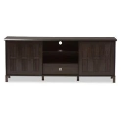 Unna Wood TV Cabinet With 2 Sliding Doors And Drawer TV Stand For TVs Up To 70" Dark Brown - Baxton Studio