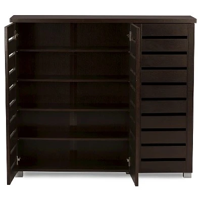 Adalwin Modern And Contemporary 3-Door Wooden Entryway Shoes Storage Cabinet - Dark Brown - Baxton Studio 4 Adalwin Modern And Contemporary 3-Door Wooden Entryway Shoes Storage Cabinet - Dark Brown - Baxton Studio - Image 2