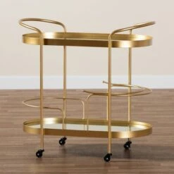 Kamal Glam Brushed Metal And Mirrored Glass 2 Tier Mobile Wine Bar Cart Gold - Baxton Studio -Home Furniture Shop-Baxton Studio GUEST cec5221e 8a4a 40ff bd36 045de721c876