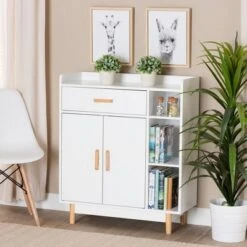 Russell Two-Tone Wood 2 Door Sideboard White/Oak Brown - Baxton Studio -Home Furniture Shop-Baxton Studio GUEST cee10fd2 087b 4133 94a7 a5d8149b17bc